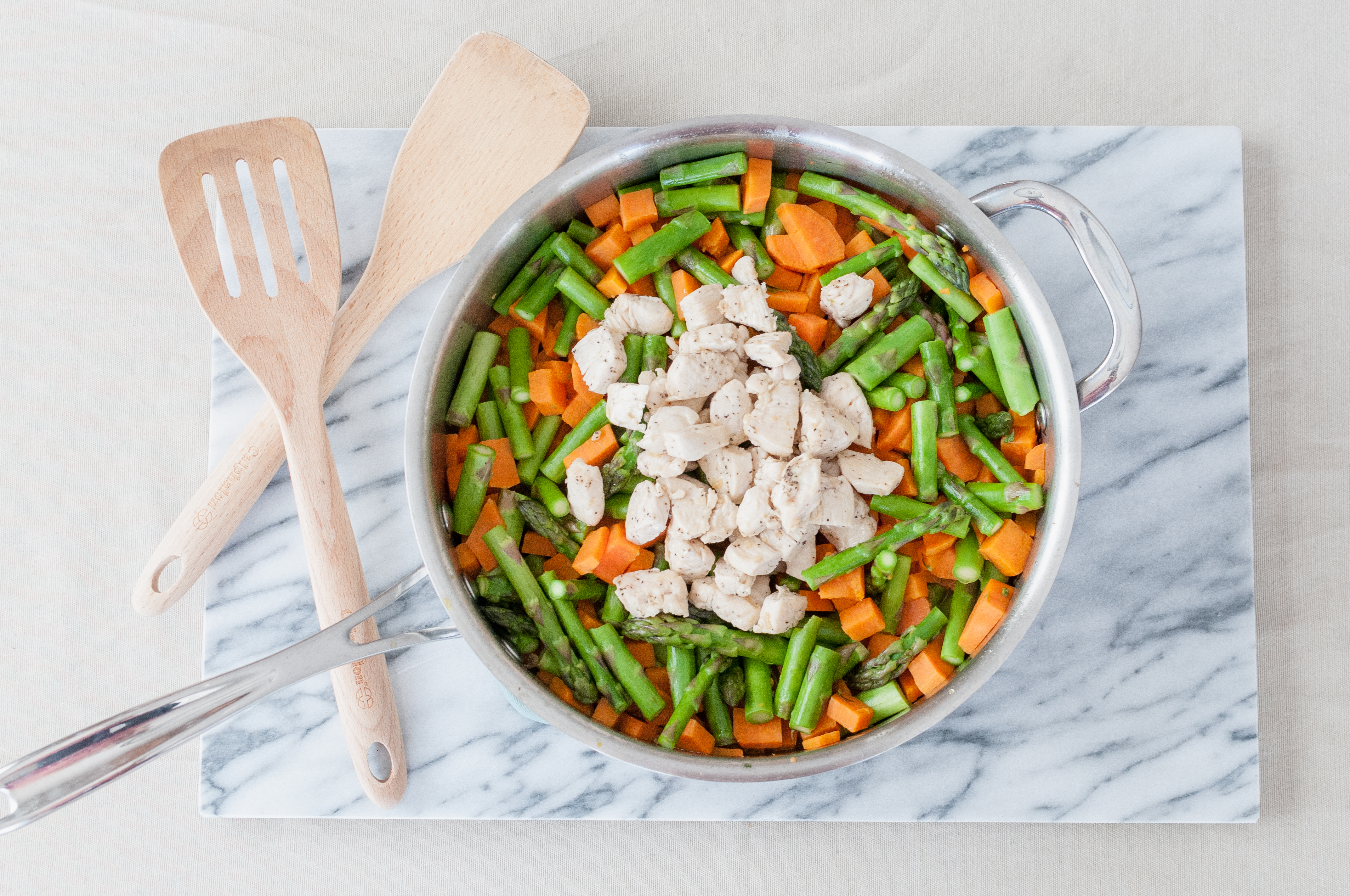 sweet potato chicken skillet with calphalon serving utensils