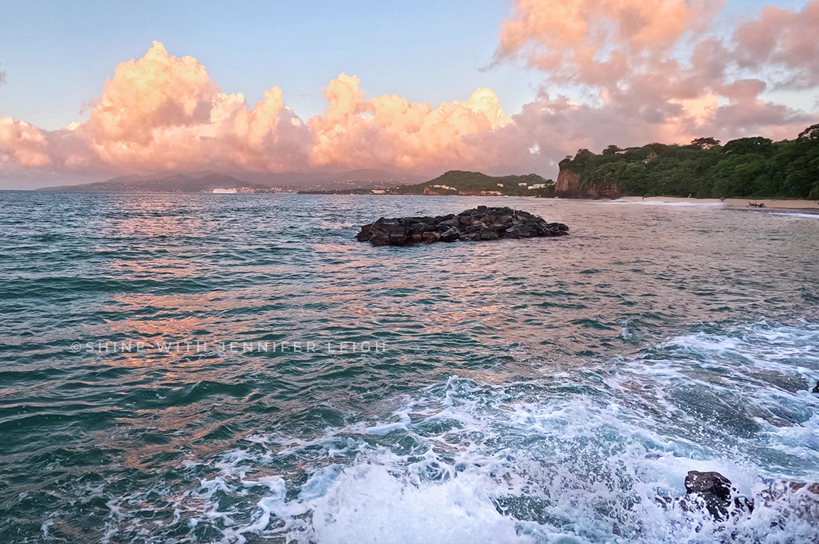 Rough waters at Sandals Grenada at sunset.