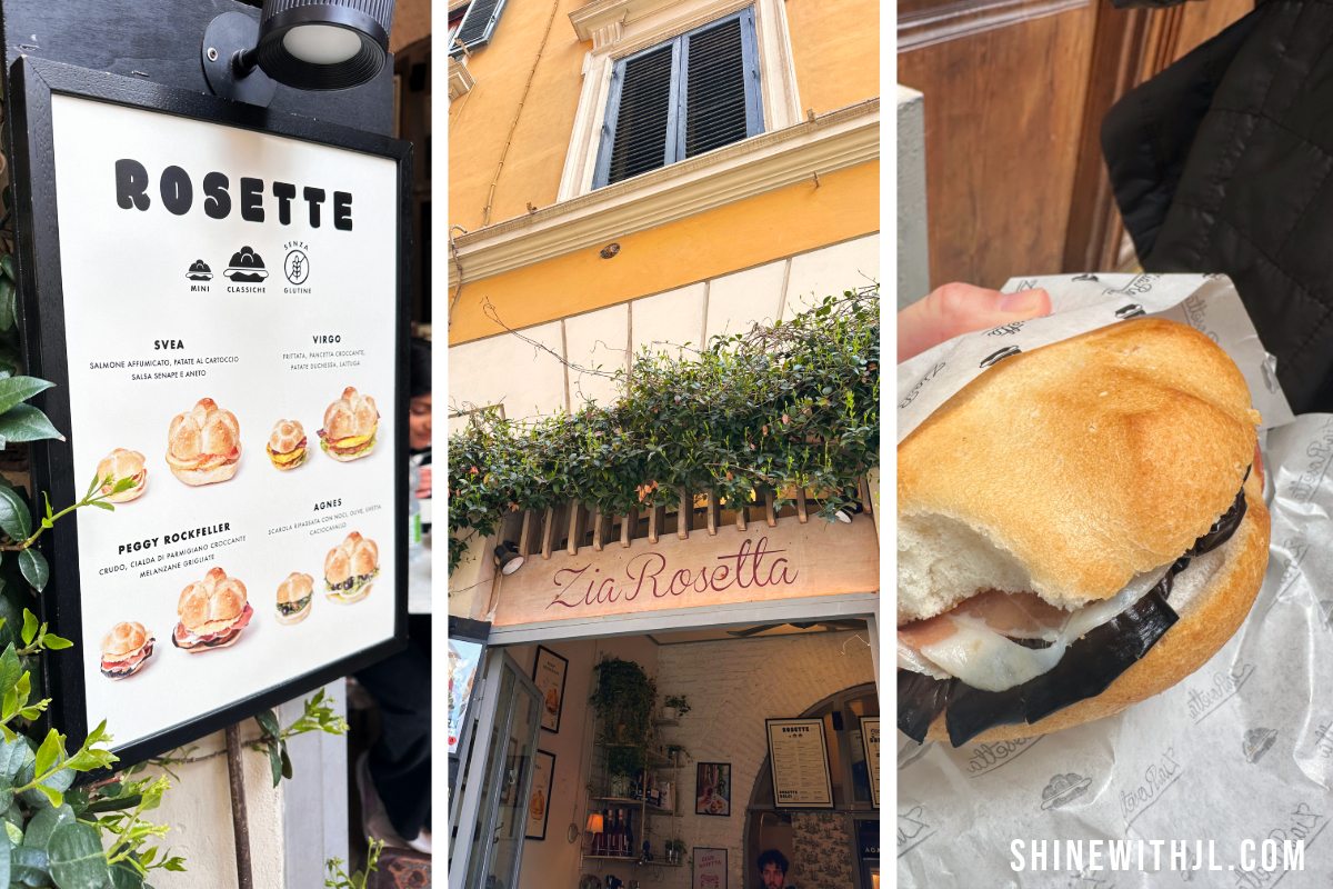 Ancient Rome Itinerary-Gluten Free Near Colosseum Zia Rosetta Menu board at Zia Rosetta sandwich shop in Rome’s Monti District, offering gluten-free options near the Colosseum