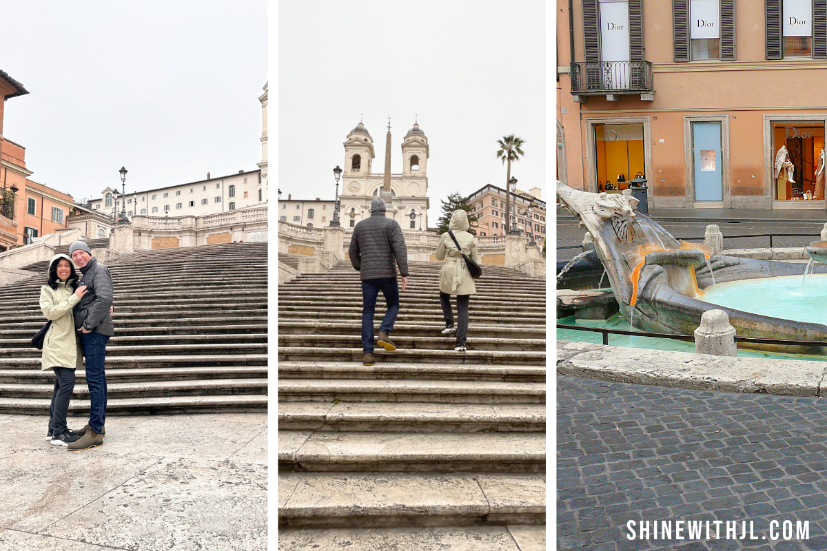 Borghese Gallery, Trevi Fountain, and Spanish Steps Rome Itinerary-spanish steps rainy spring rome Rainy spring morning at the Spanish Steps in Rome