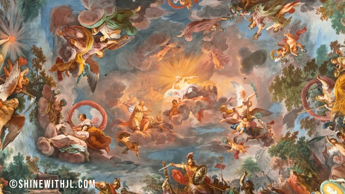 Borghese Gallery, Trevi Fountain, and Spanish Steps Rome Itinerary-Borghese Gallery Entrance Hall Ceiling Ornate ceiling inside the Borghese Gallery, Rome