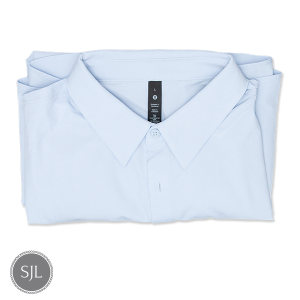 Lululemon button down in light blue for March and April days in Italy.