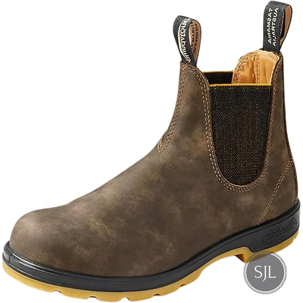 Blundstone Chelsea boots worn for walking cobblestone streets in Italy during spring.