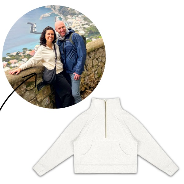 Warm base layers for Capri in March including wool leggings, a long sleeve shirt, and a sweatshirt for cooler weather.