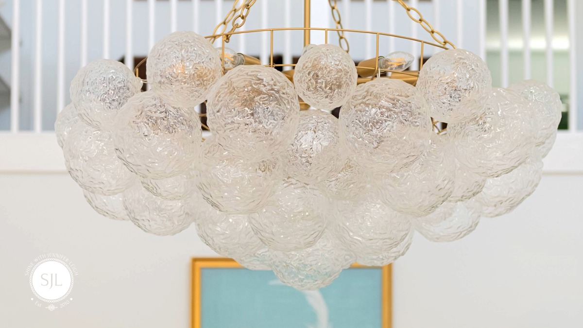 Glass Light Fixture Coastal Kitchen Glass light fixtures in a French coastal style kitchen