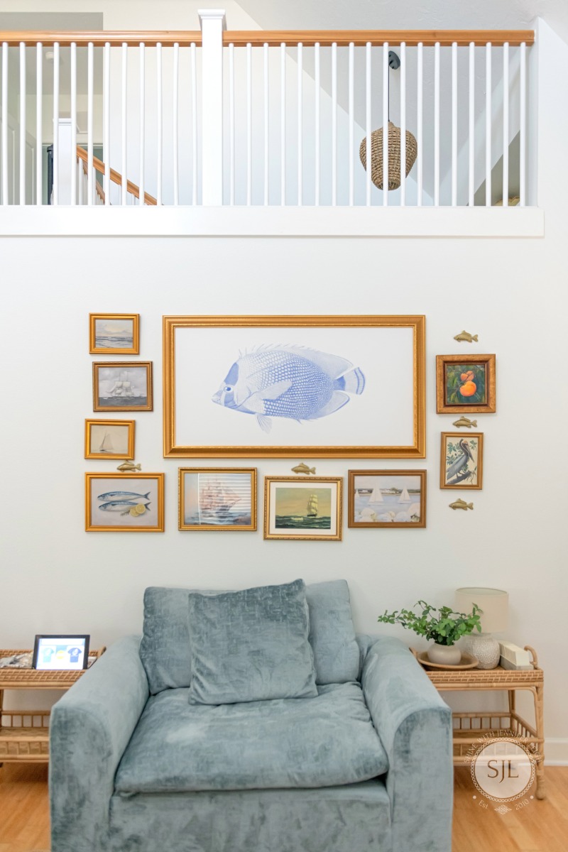 French coastal wall art with vintage-inspired sailing and osprey prints