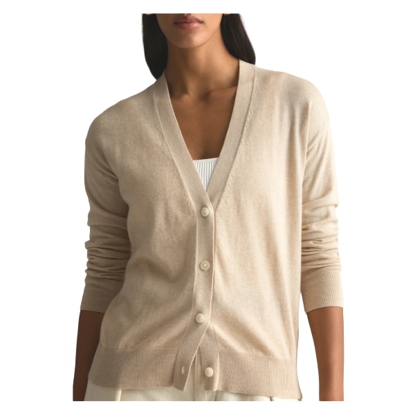 Quince Lightweight Cotton Cashmere Cardigan in Heather Oatmeal