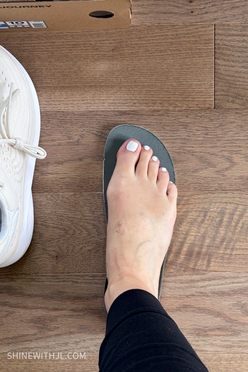 My Foot Shape and Pickleball Shoe Fit My foot on a shoe insole showing a wider forefoot, low arch and narrow heel